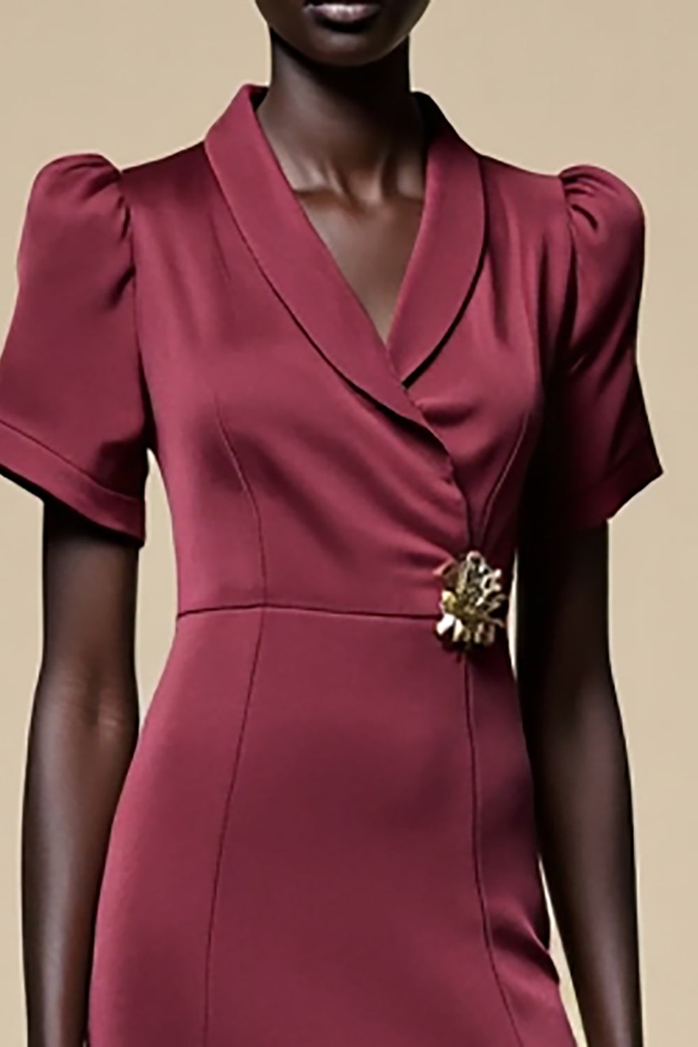 Schal Revers Burgunder A Linie Midi Hochzeitsgastkleid