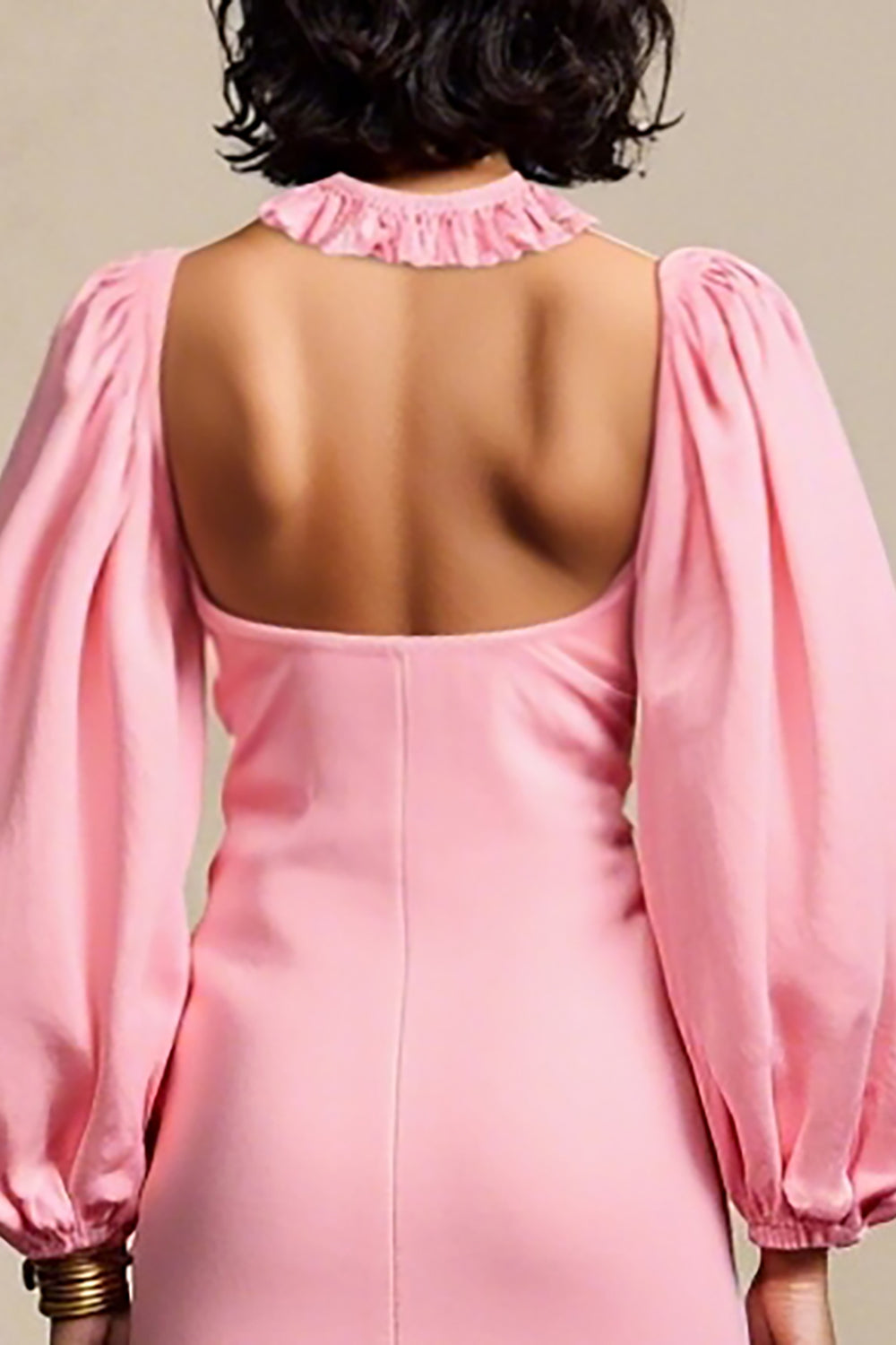 Rosa Gerüschtes A-Linie Hochzeitsgastkleid mit abnehmbaren Ärmeln