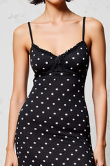 Schwarzes A-Linie Polka Dot Spaghettiträger Hochzeitsgastkleid