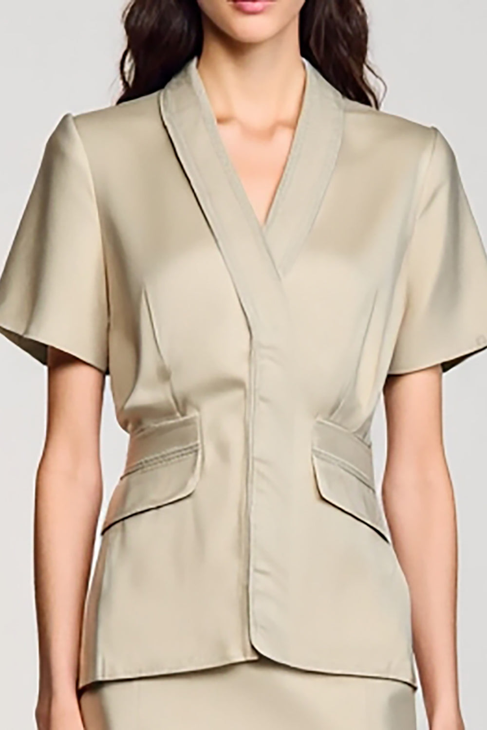 Schal Revers A Line Zweiteiliges Graues Hochzeitsgastkleid