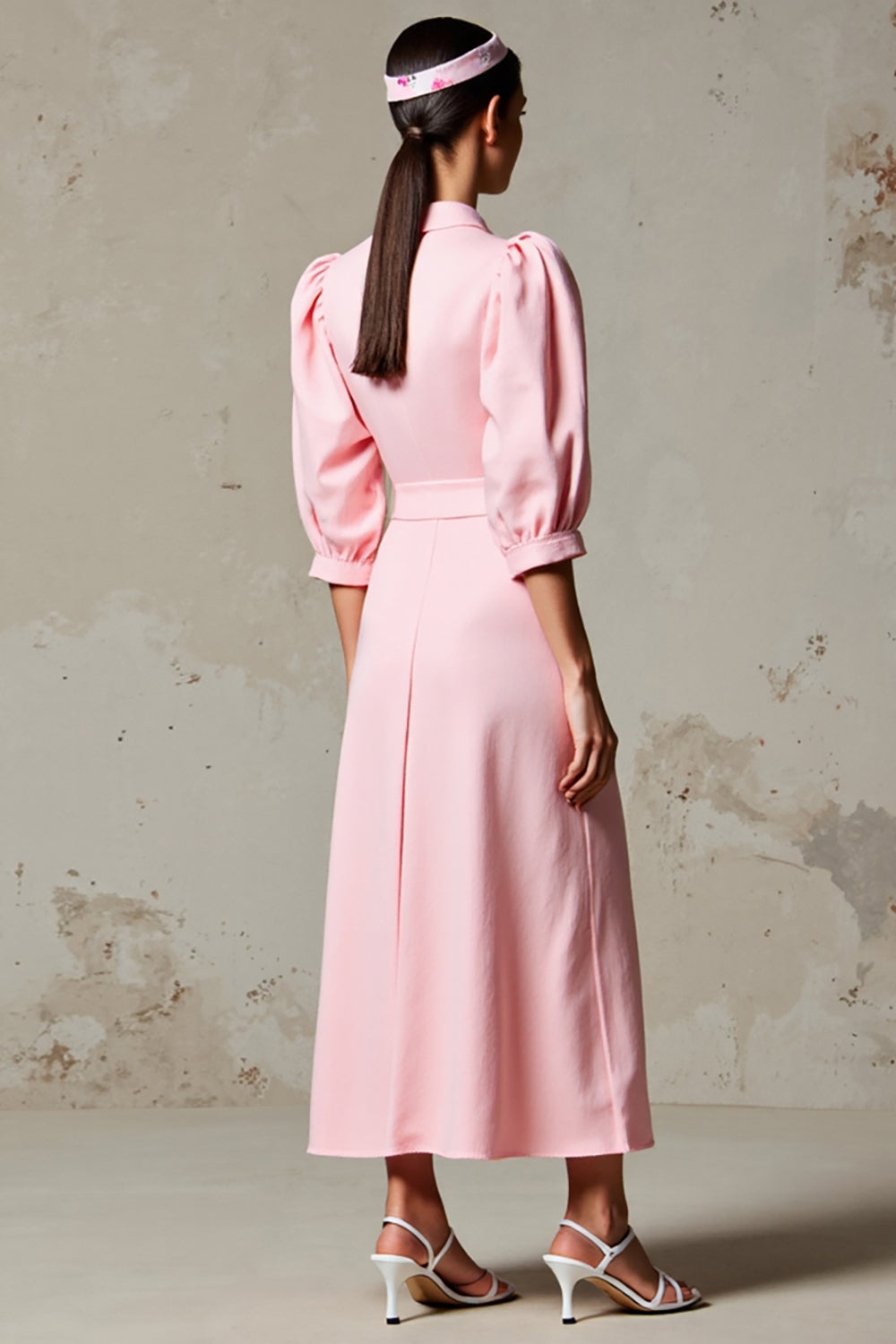 Rosa A-Linie Halbärmeliges Hochzeitsgastkleid mit Schärpe