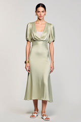 Wasserfallausschnitt A-Linie Satin Hochzeitsgastkleid