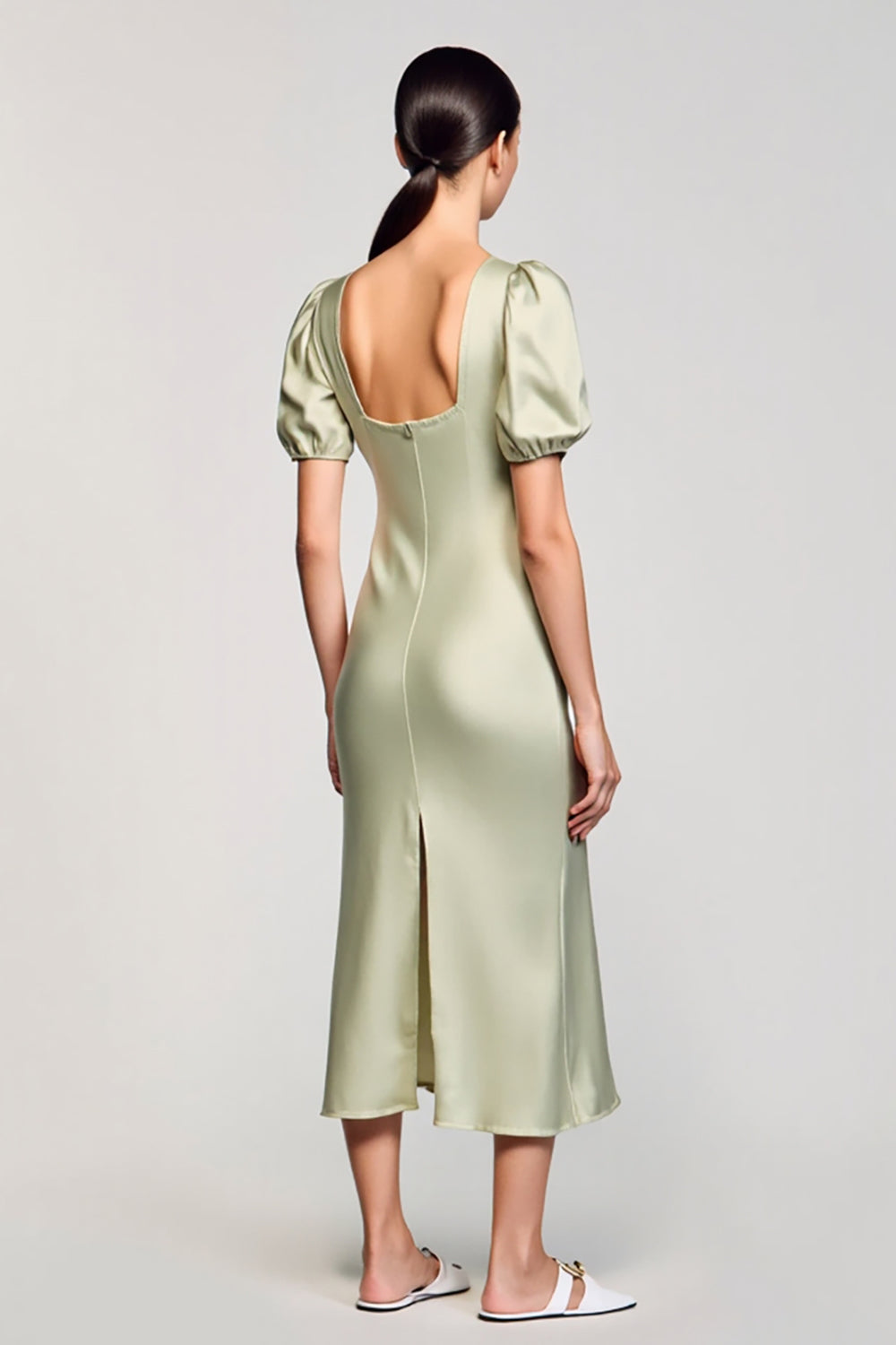 Wasserfallausschnitt A-Linie Satin Hochzeitsgastkleid