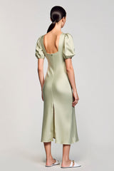 Wasserfallausschnitt A-Linie Satin Hochzeitsgastkleid