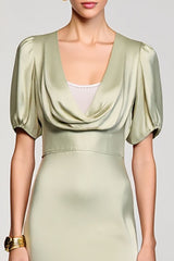 Wasserfallausschnitt A-Linie Satin Hochzeitsgastkleid