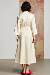 A Linie Elfenbein V-Ausschnitt Langes Hochzeitsgastkleid mit Schleife