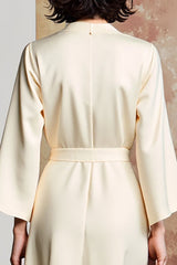 A Linie Elfenbein V-Ausschnitt Langes Hochzeitsgastkleid mit Schleife