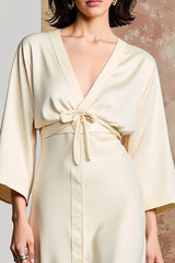 A Linie Elfenbein V-Ausschnitt Langes Hochzeitsgastkleid mit Schleife