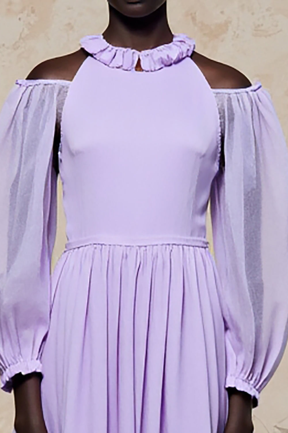 Kalte Schulter Lila A Linie Langes Hochzeitsgastkleid