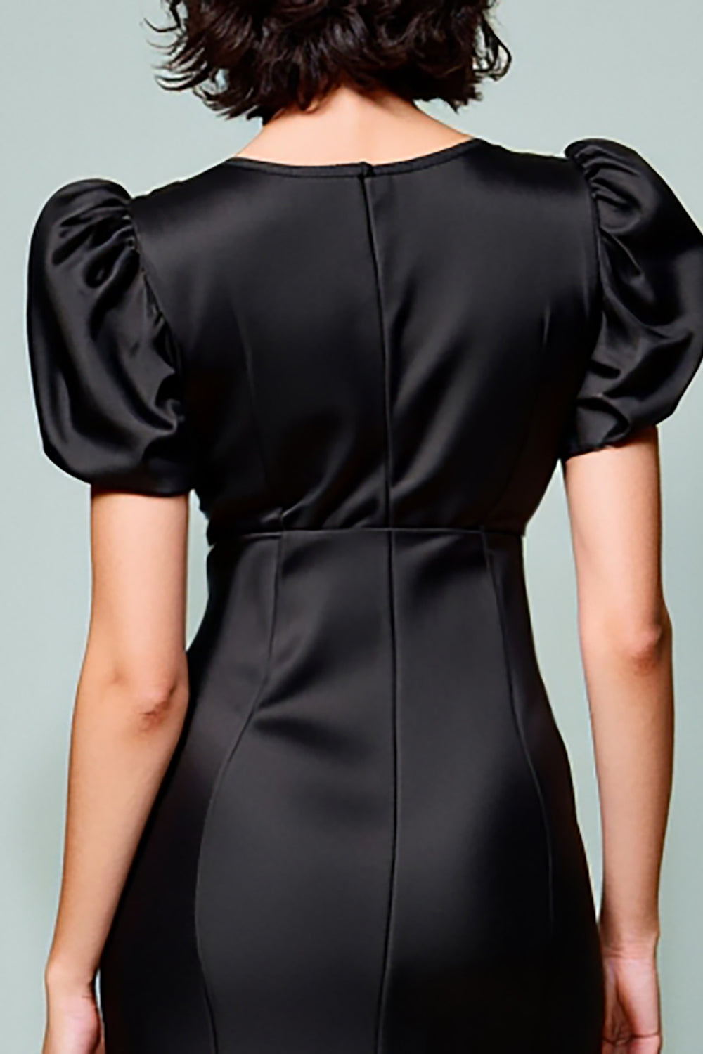 Schwarzes Midikleid für Hochzeitsgäste mit Puffärmeln in A-Linie