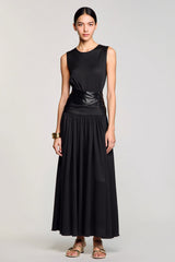 Schwarzes Einfaches Langes Hochzeitsgastkleid mit Rundhalsausschnitt