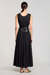 Schwarzes Einfaches Langes Hochzeitsgastkleid mit Rundhalsausschnitt