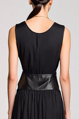Schwarzes Einfaches Langes Hochzeitsgastkleid mit Rundhalsausschnitt