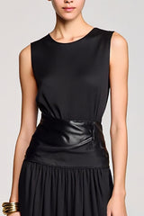Schwarzes Einfaches Langes Hochzeitsgastkleid mit Rundhalsausschnitt