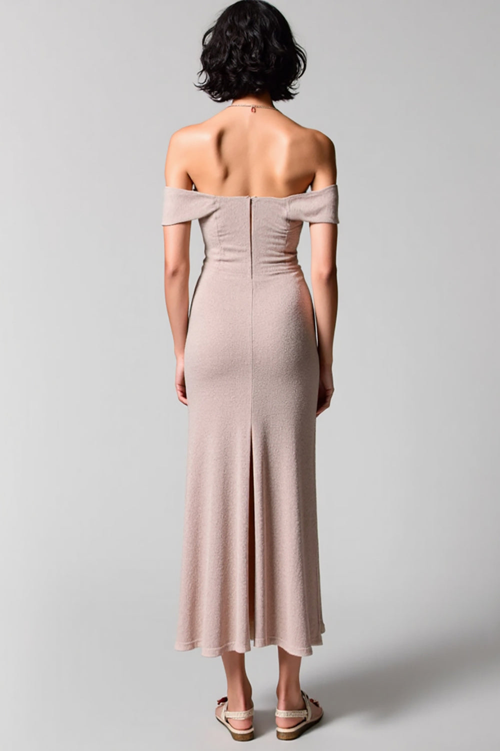 Einfaches Schulterfreies Midikleid für Hochzeitsgäste