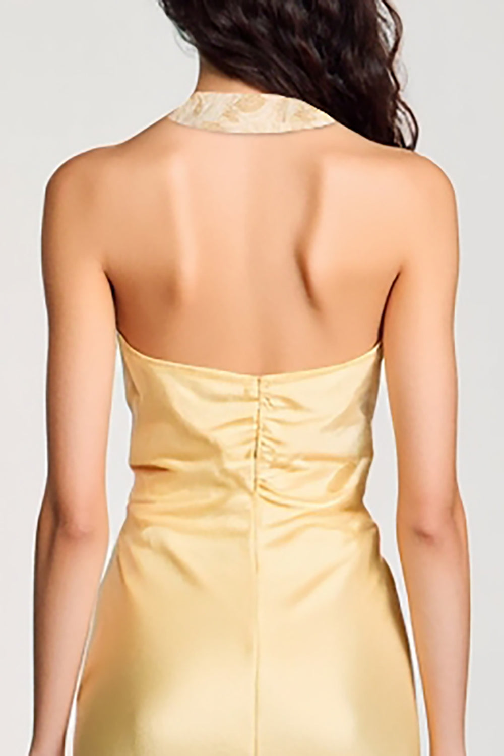 Gelbes Neckholder Bodycon Midi Kleid mit Schleife für Hochzeitsgäste