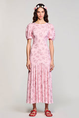 Rosa Bedrucktes A-Linie Kleid für Hochzeitsgäste