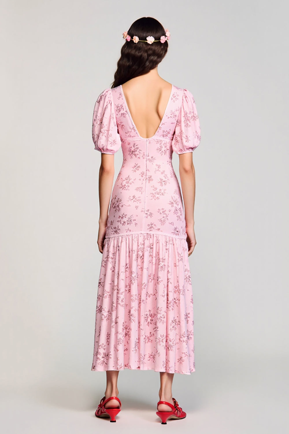 Rosa Bedrucktes A-Linie Kleid für Hochzeitsgäste