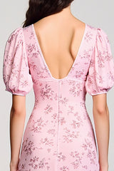 Rosa Bedrucktes A-Linie Kleid für Hochzeitsgäste