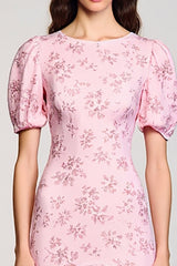 Rosa Bedrucktes A-Linie Kleid für Hochzeitsgäste