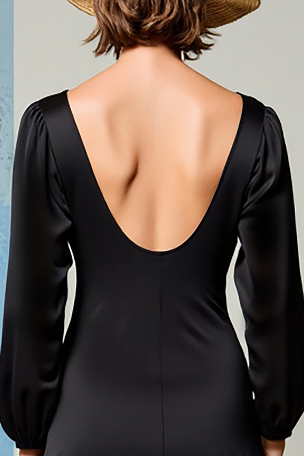 Schwarzes Rüschen Kleid für Hochzeitsgäste mit V-Ausschnitt in A-Linie