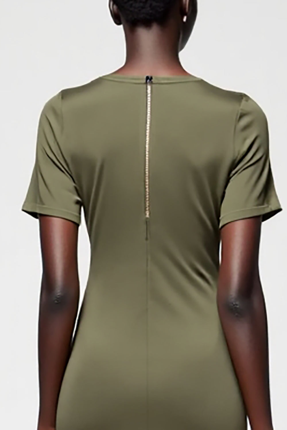 Olive Etui Midi Kleid für Hochzeitsgäste aus Satin