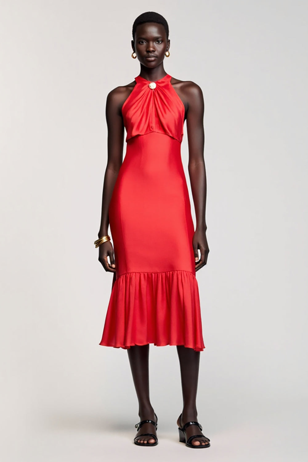 Neckholder Rotes Etui Rüschen Chiffon Hochzeitsgastkleid