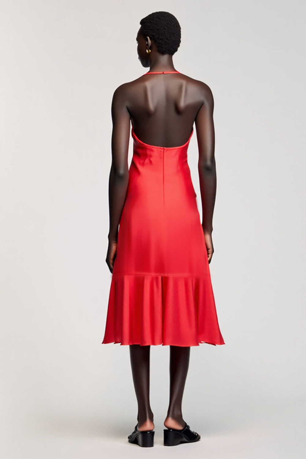 Neckholder Rotes Etui Rüschen Chiffon Hochzeitsgastkleid