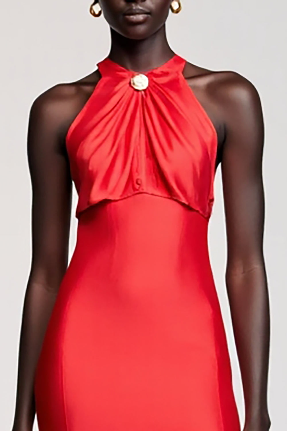 Neckholder Rotes Etui Rüschen Chiffon Hochzeitsgastkleid