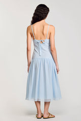 Chiffon Blaues Spaghettiträger A Linie Hochzeitsgastkleid