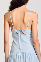 Chiffon Blaues Spaghettiträger A Linie Hochzeitsgastkleid