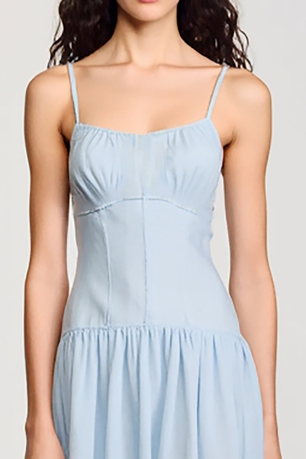 Chiffon Blaues Spaghettiträger A Linie Hochzeitsgastkleid