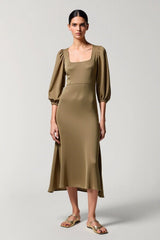 Olive A-Linie Hochzeitsgastkleid mit quadratischem Ausschnitt