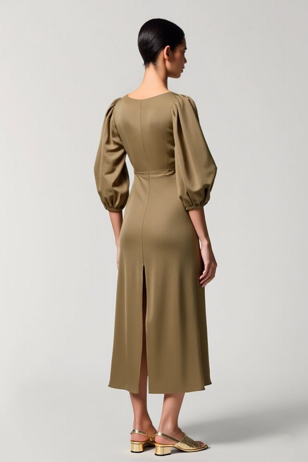 Olive A-Linie Hochzeitsgastkleid mit quadratischem Ausschnitt