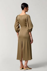 Olive A-Linie Hochzeitsgastkleid mit quadratischem Ausschnitt