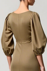 Olive A-Linie Hochzeitsgastkleid mit quadratischem Ausschnitt