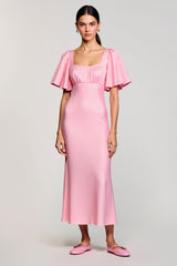 Rosa Etui Chiffon Quadratischer Ausschnitt Hochzeitsgastkleid