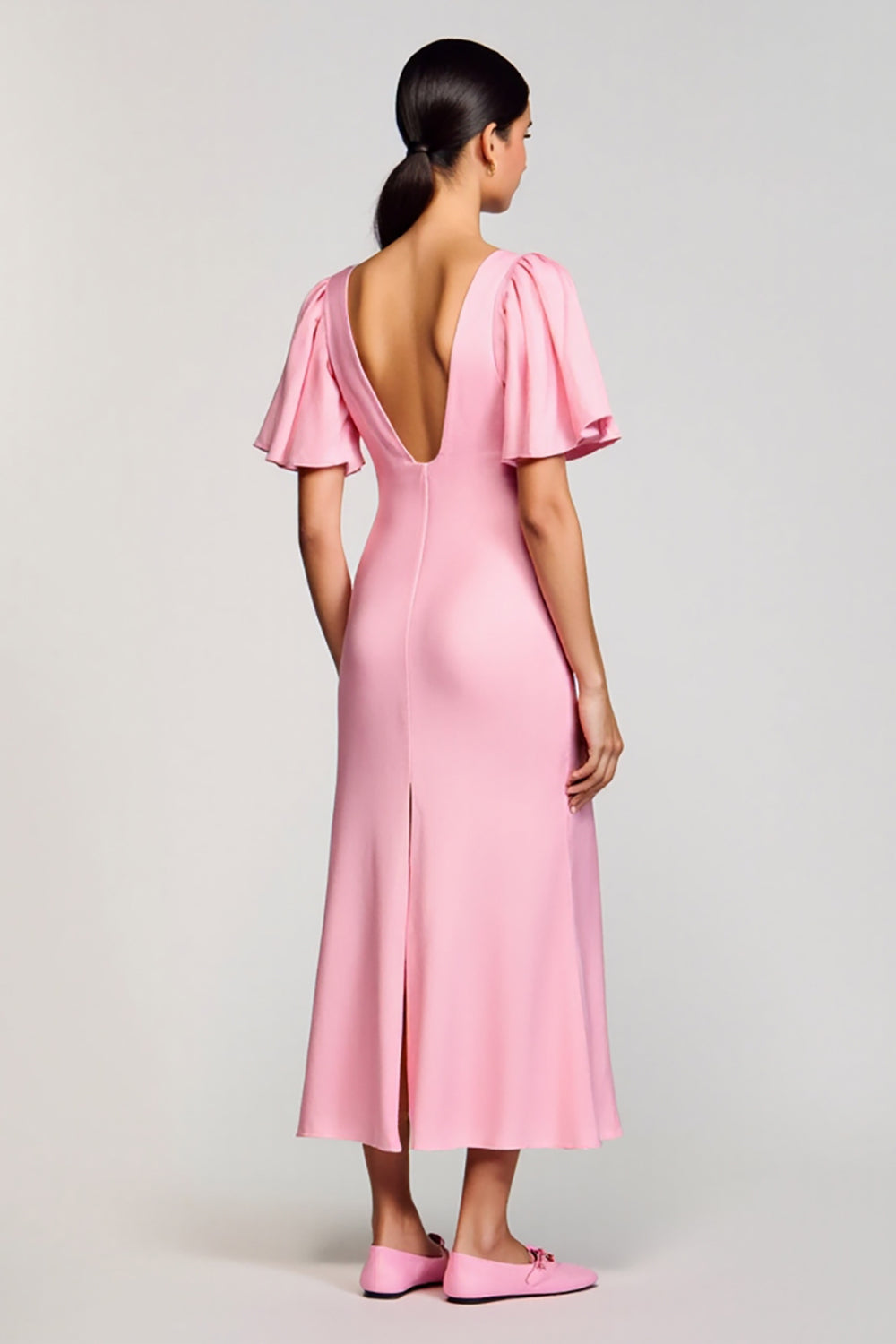 Rosa Etui Chiffon Quadratischer Ausschnitt Hochzeitsgastkleid