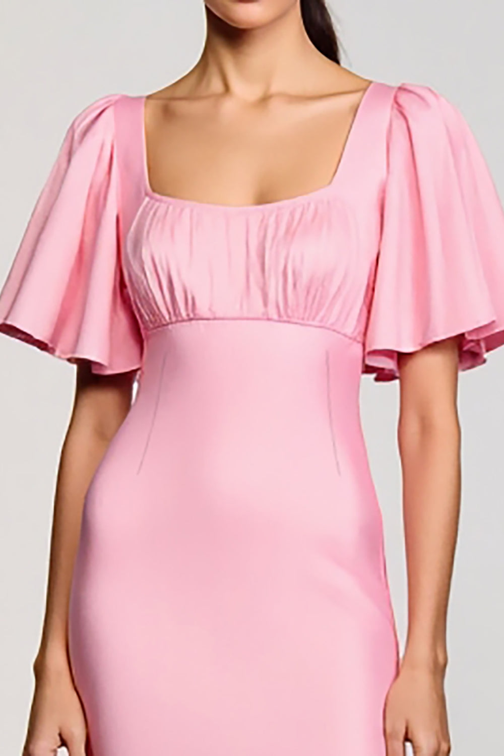 Rosa Etui Chiffon Quadratischer Ausschnitt Hochzeitsgastkleid