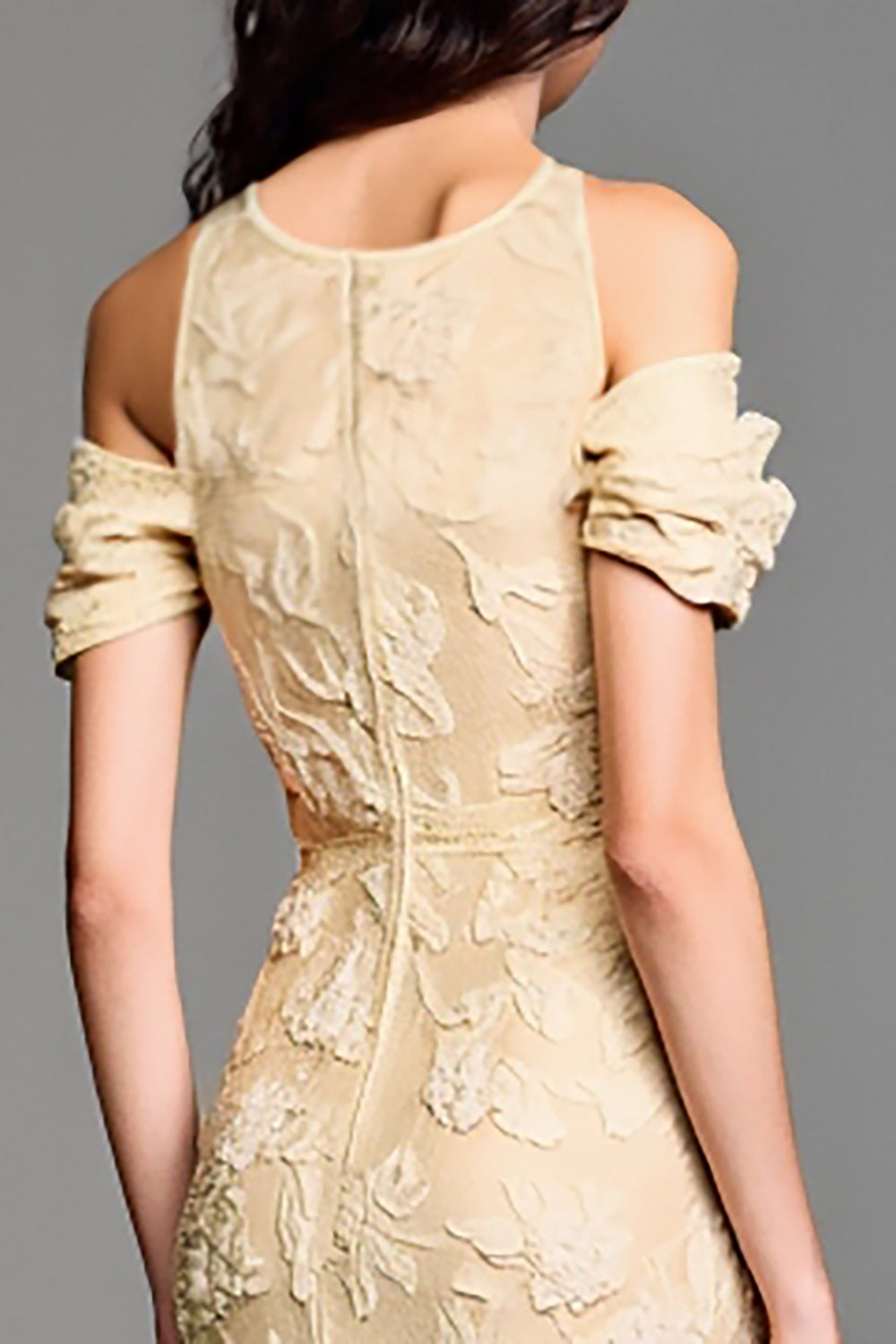 Jacquard Gelbes Schulterfreies A-Linie Kleid für Hochzeitsgäste