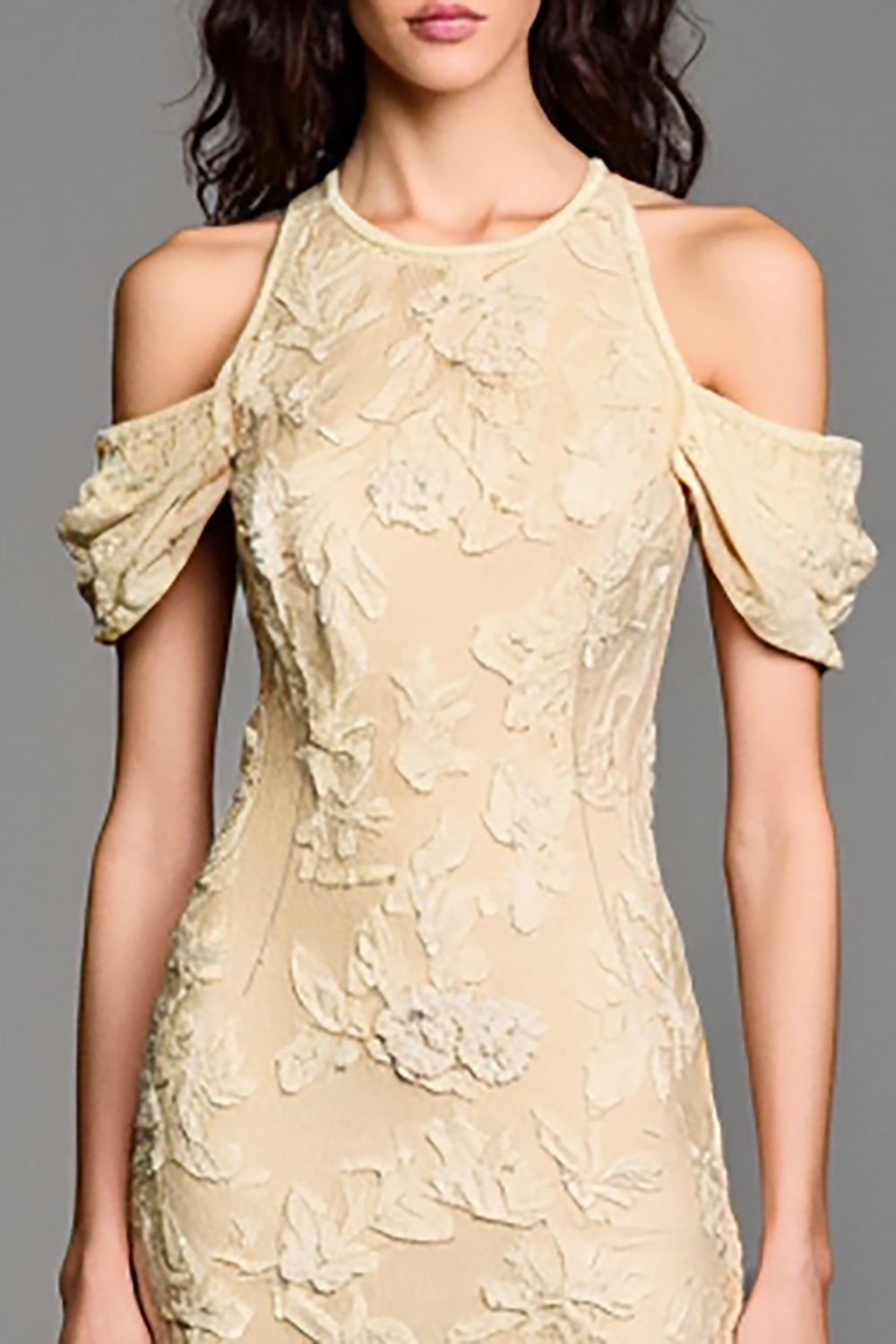 Jacquard Gelbes Schulterfreies A-Linie Kleid für Hochzeitsgäste