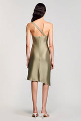 Olive Satin Brautkleid mit einer Schulter