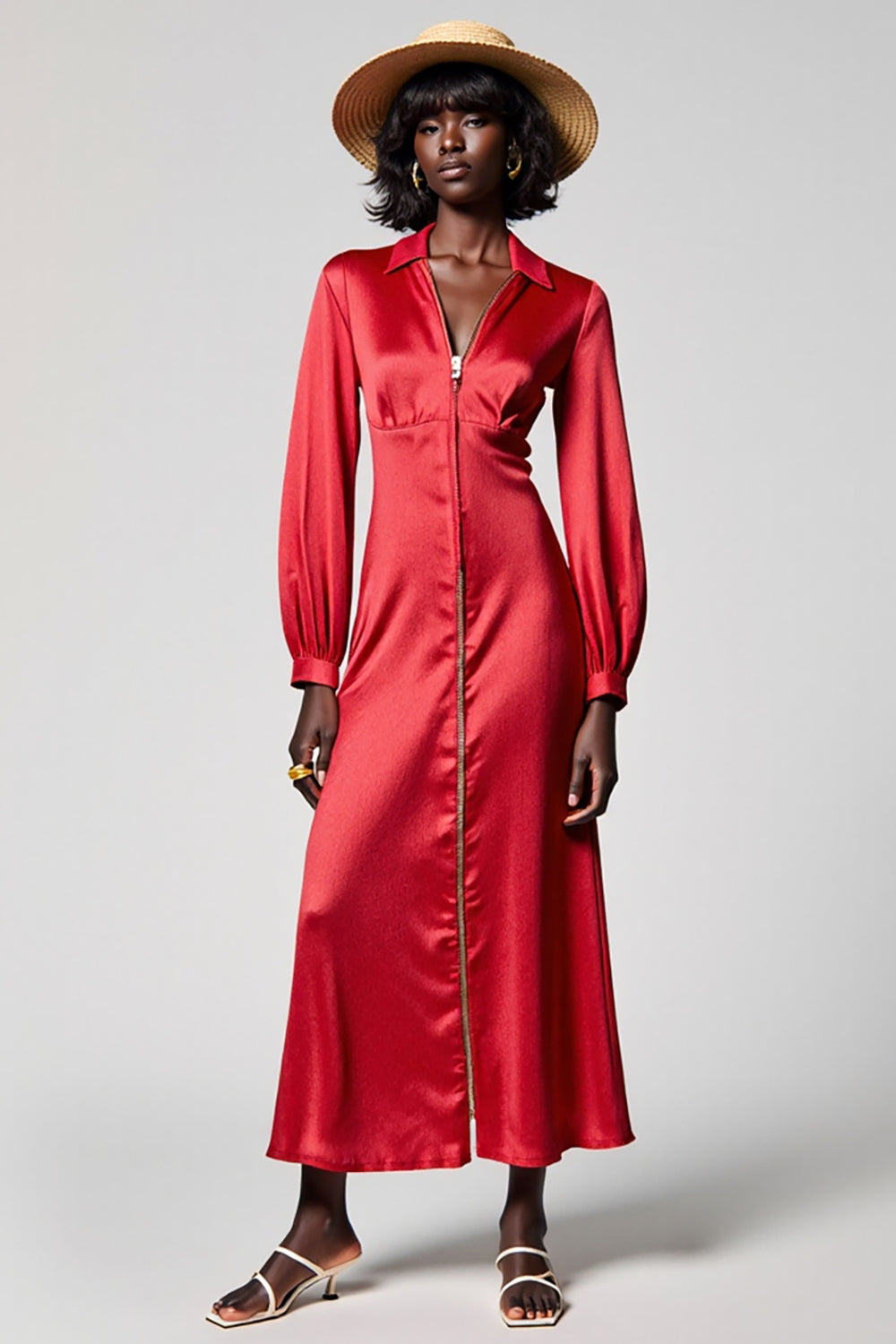 Rotes Satin A-Linie Hochzeitsgastkleid mit Reißverschluss