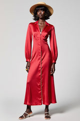 Rotes Satin A-Linie Hochzeitsgastkleid mit Reißverschluss