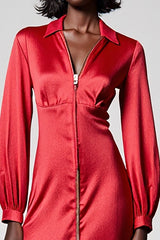 Rotes Satin A-Linie Hochzeitsgastkleid mit Reißverschluss