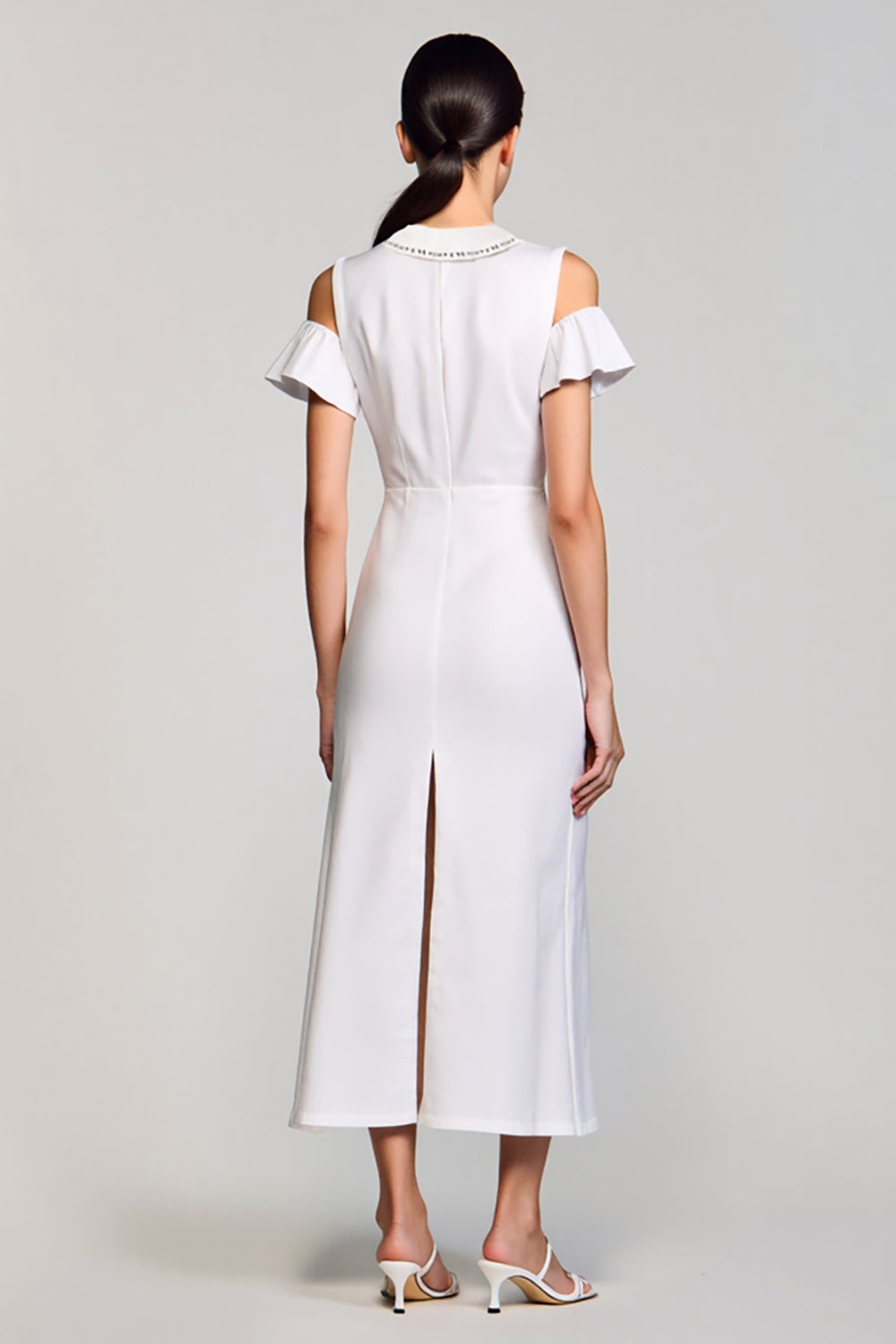 Schulterfreies Weißes A-Linie Kleid für Hochzeitsgäste aus Baumwolle