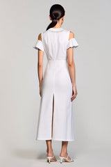 Schulterfreies Weißes A-Linie Kleid für Hochzeitsgäste aus Baumwolle