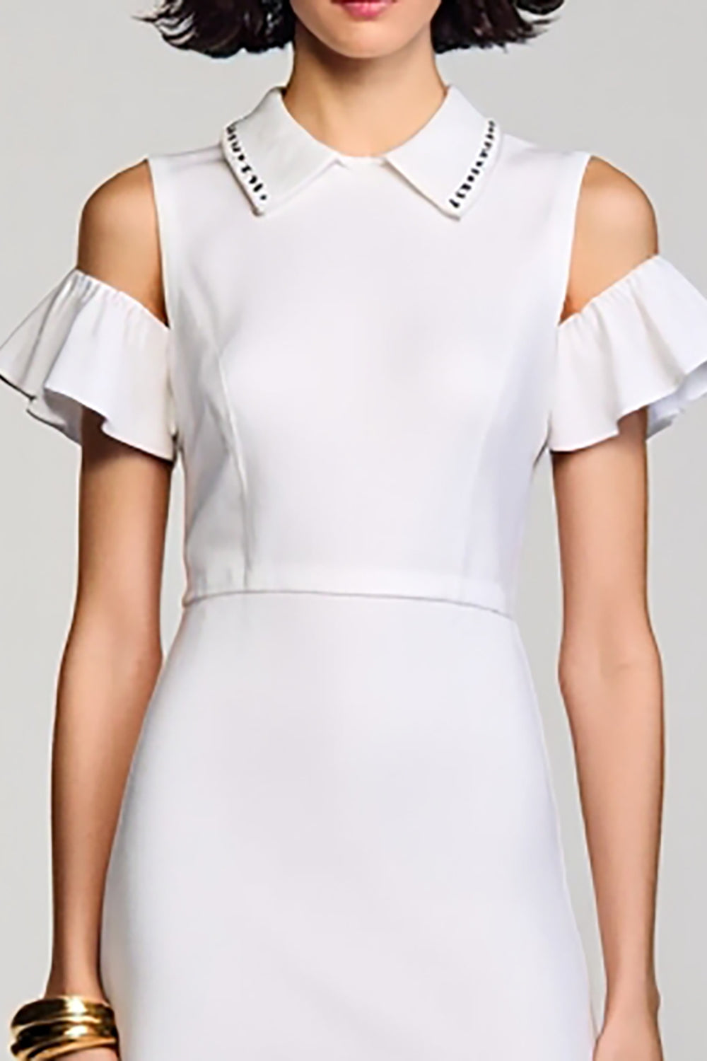 Schulterfreies Weißes A-Linie Kleid für Hochzeitsgäste aus Baumwolle