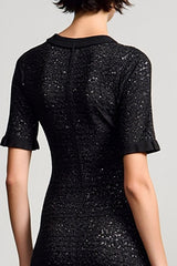 Schwarzes Hochzeitsgastkleid aus Jersey mit Rundhalsausschnitt