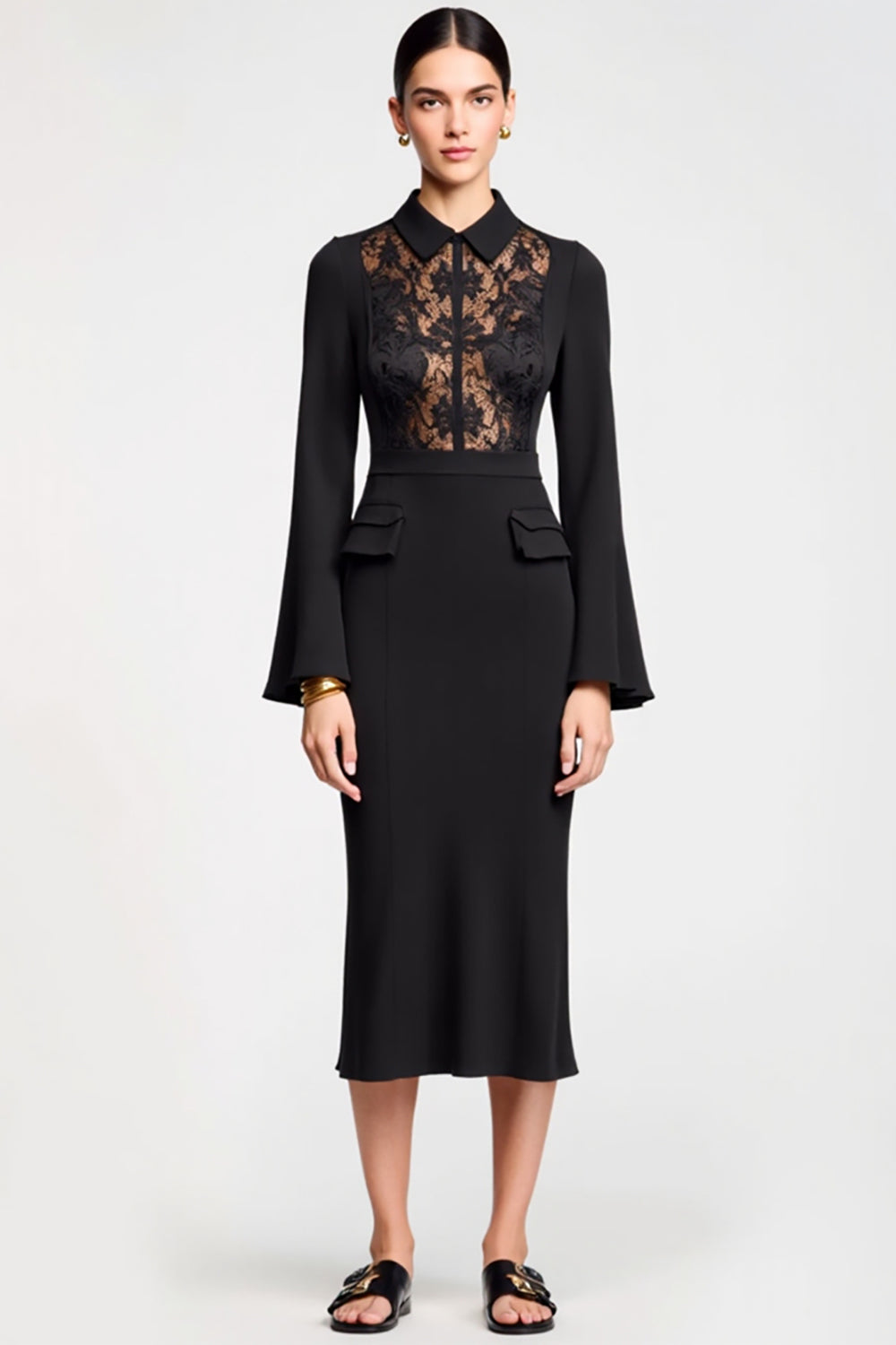 Spitze Chiffon Schwarzes Sheah Hochzeitsgastkleid